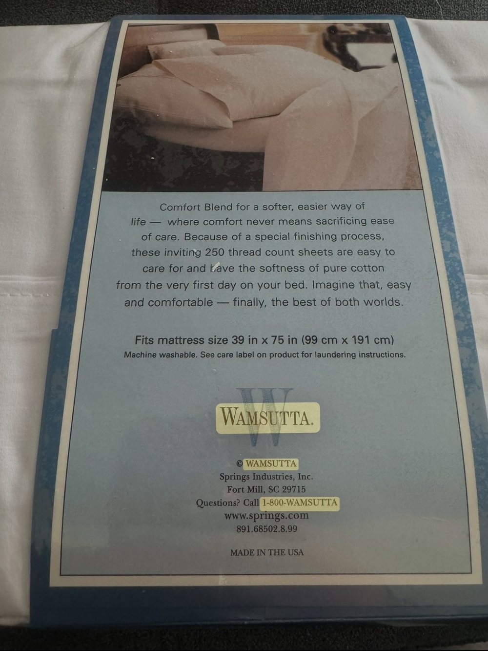 Wamsutta White and Navy Bedding Box Label
